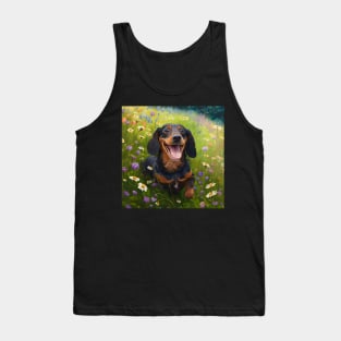 Wildflowers and Dachshund Impressionist Art Print Tank Top